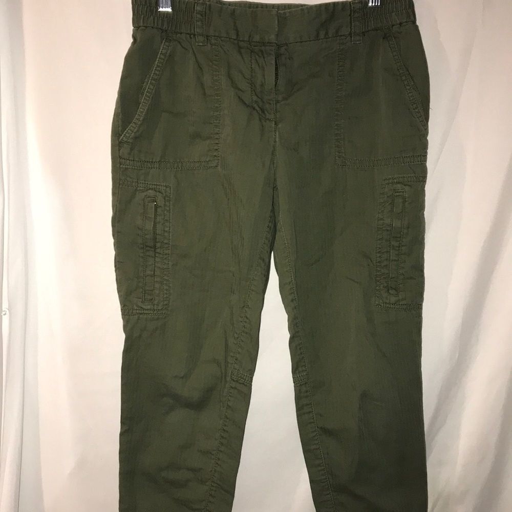 Loft Women's Green Elastic Waistband Zip Solid Capri Cargo Pants Size 00